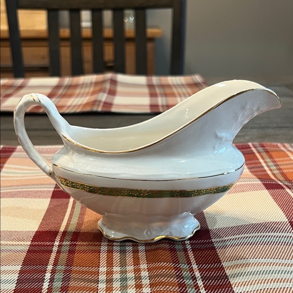 Edwin M Knowles Other - Edwin M. Knowles Gravy Boat White with Green & Gold Trim